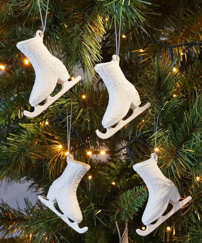 Christbaumschmuck Schlittschuhe Weiß Glitzer 4 Stück Weihnachtsbaumschmuck