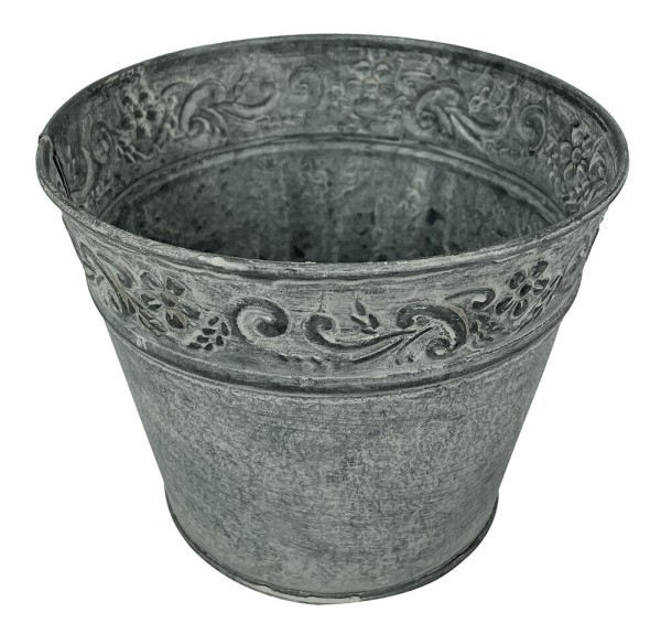 Zink Blumentopf Vintage-Stil Rund Pflanztopf Zinktopf Landhaus Grau