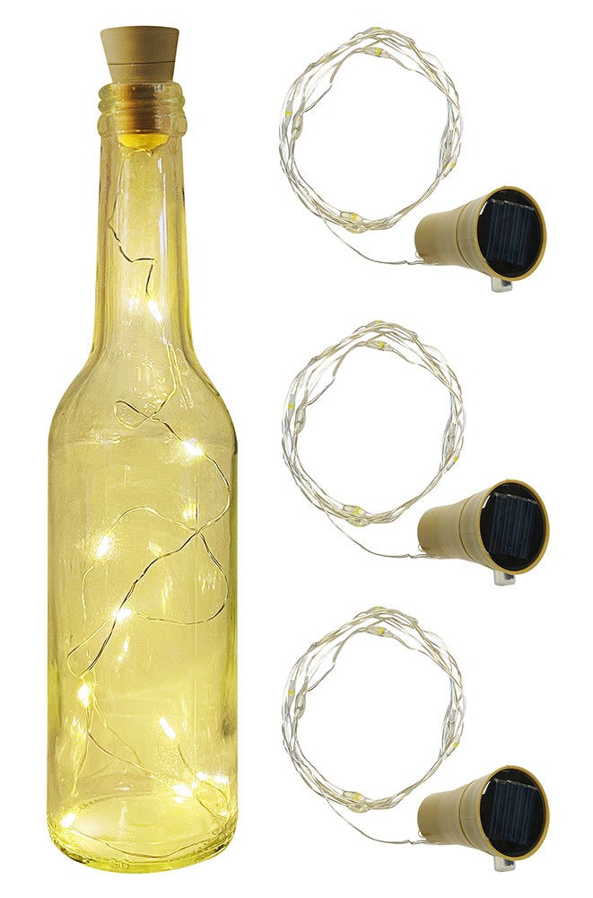Solar LED Flaschenlicht 3 Stück Lichterkette mit Korken für Weinflasche Warmweiß