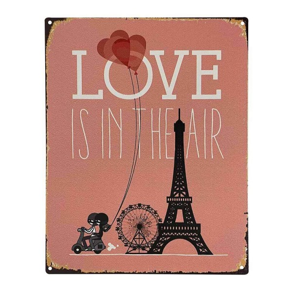 Blechschild Paris - Love is in the Air Retro Vintage-Deko Eiffelturm 20 x 25 cm