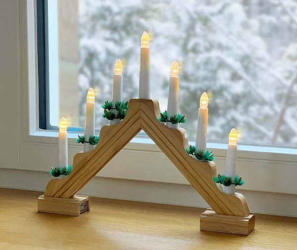 Lichterbogen Weihnachten Holz Batterie mit Timer Holz LED 7-flammig