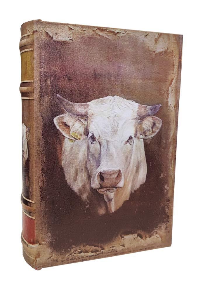 Hohles Buch mit Geheimfach Kuh weiß Rind Antik-Stil Buchversteck
