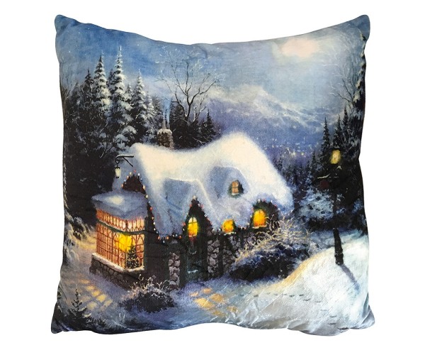 LED Kissen Winterlandschaft Schnee Dekokissen Weihnachten 45x45cm