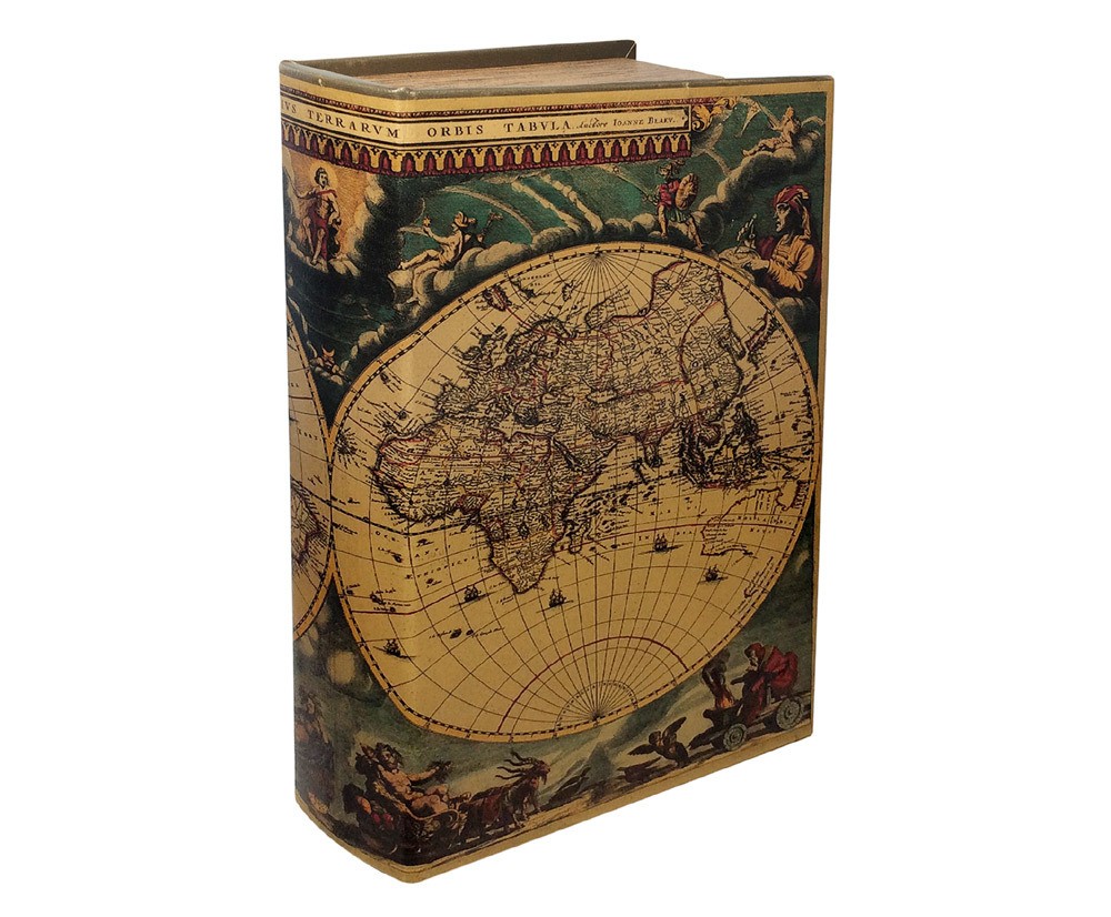Hohles Buch Geheimfach Buchversteck Atlas Weltkarte Antik-Stil 33cm