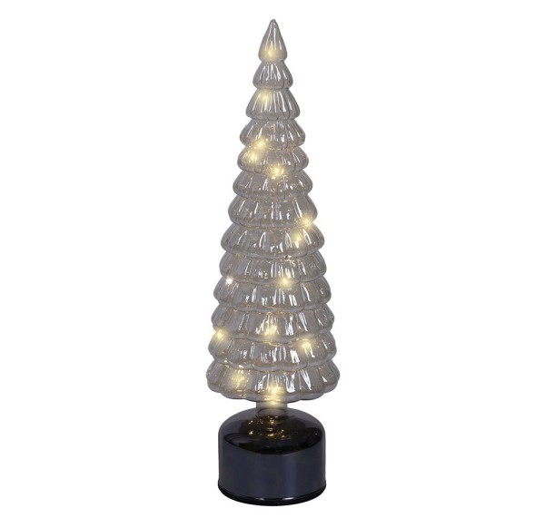 Weihnachtsbaum Glas Grau LED Bewegung Dekoleuchte Timer Tischleuchte Weihnachten 38cm
