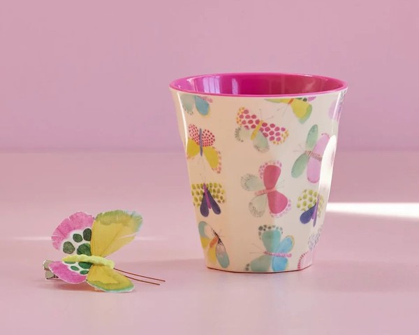 Rice Melamin Becher Butterfly Print Medium Pink