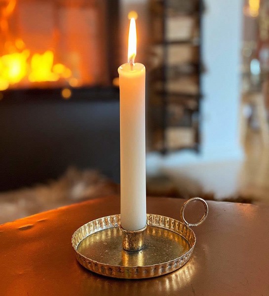 Kerzenhalter mit Henkel Biedermeier Kerzenständer Metall Gold Patiniert Vintage