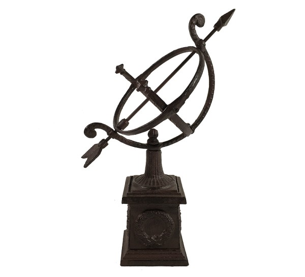 Sonnenuhr auf Standfuß Antik-Stil Gusseisen Braun Gartendeko H 34cm