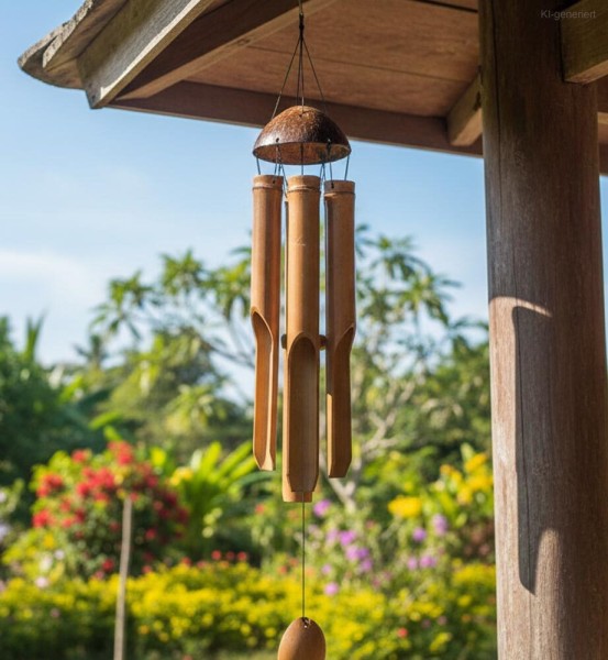 Windspiel Bambus Klangspiel Groß für Garten Balkon Feng Shui Schöner Klang 100cm