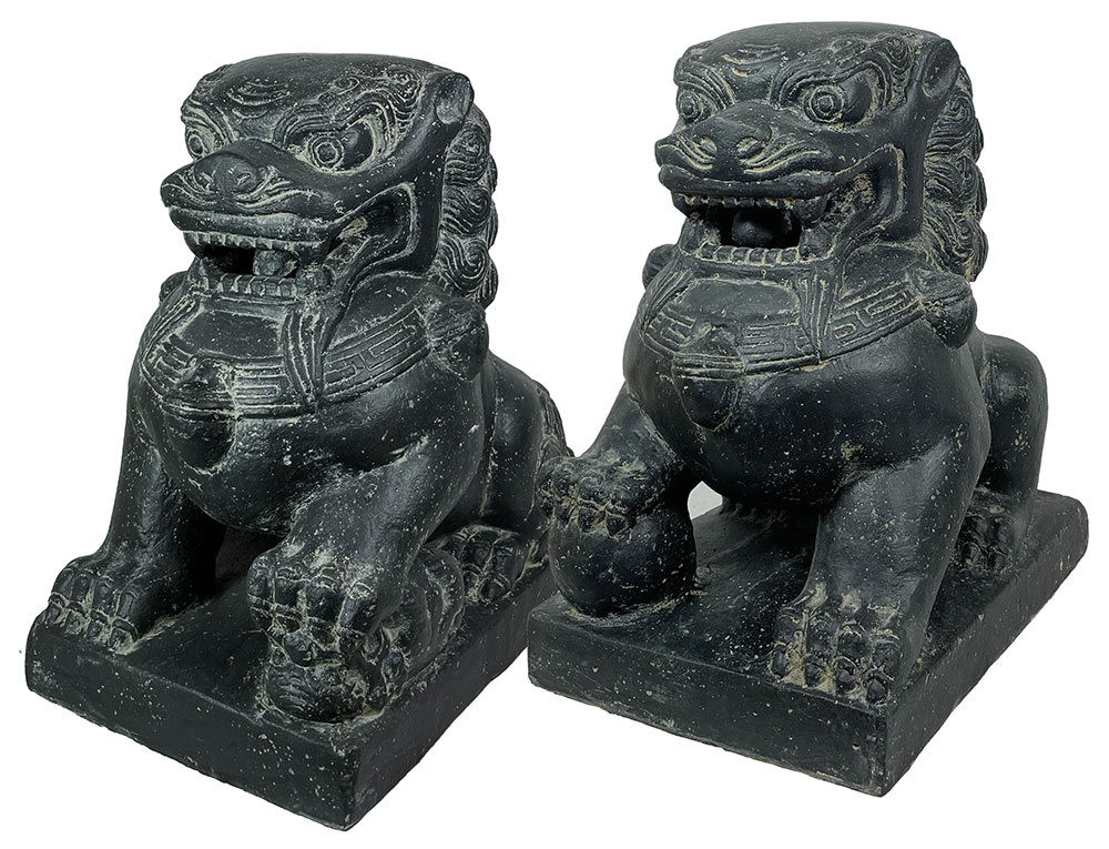 Chinesische Tempellöwen 2 Stück Wächterlöwen Statue Fu Hunde Steinlöwe Steinguss 40cm