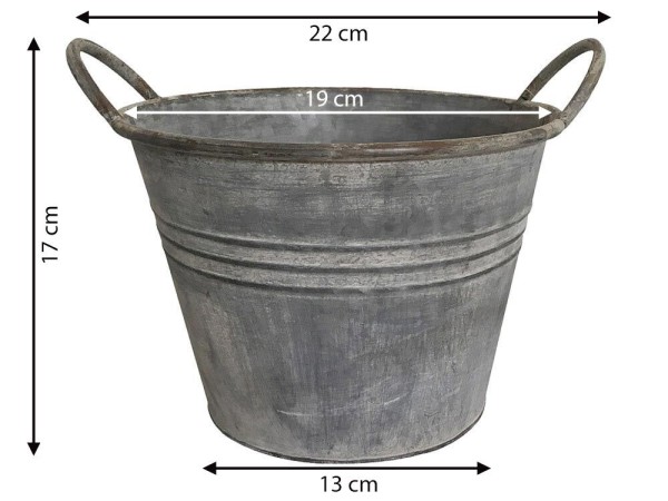 Zinkeimer Pflanztopf Zink Rund mit Griffen Vintage Landhausstil Grau