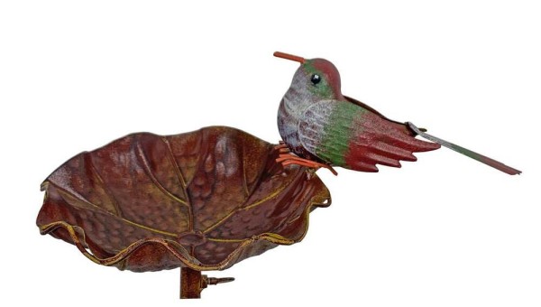 Vogeltränke Gartenstecker Vogelbad Futterstation Metall Stab Vogel Bunt 122cm