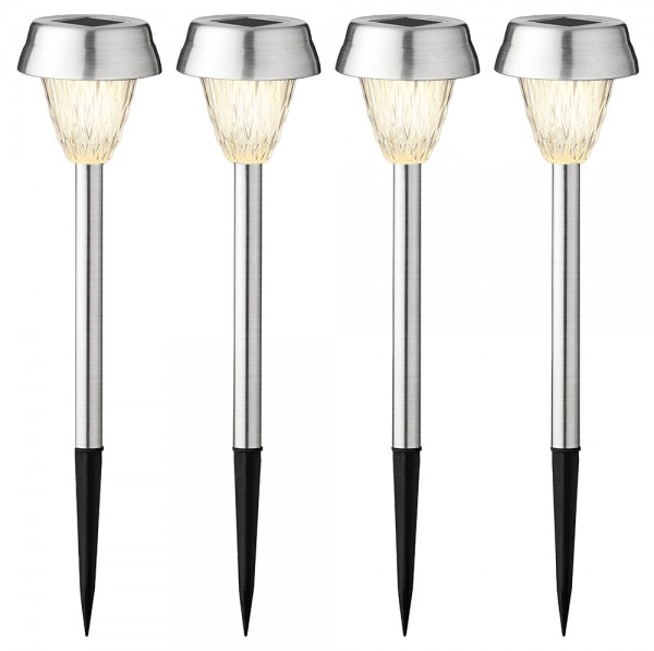 Solar Gartenleuchte 4 Stück Edelstahl LED Solarlampe Beleuchtung Warmweiß 24cm