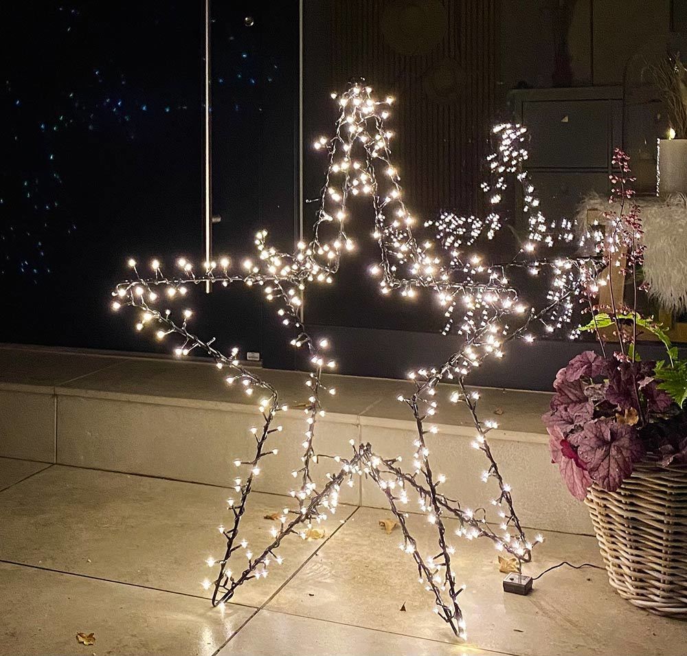 LED Weihnachtsstern 3D Leuchtstern Beleuchtet Warmweiß Flacker-Effekt Innen/Außen 93cm