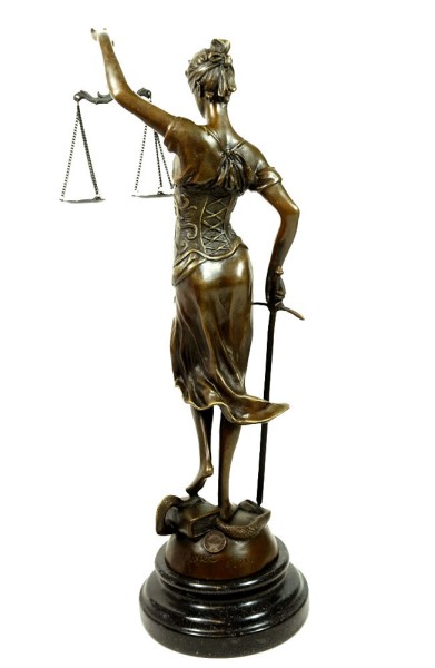 Bronze Skulptur Figur Justitia Göttin der Gerechtigkeit Marmorsockel 41cm