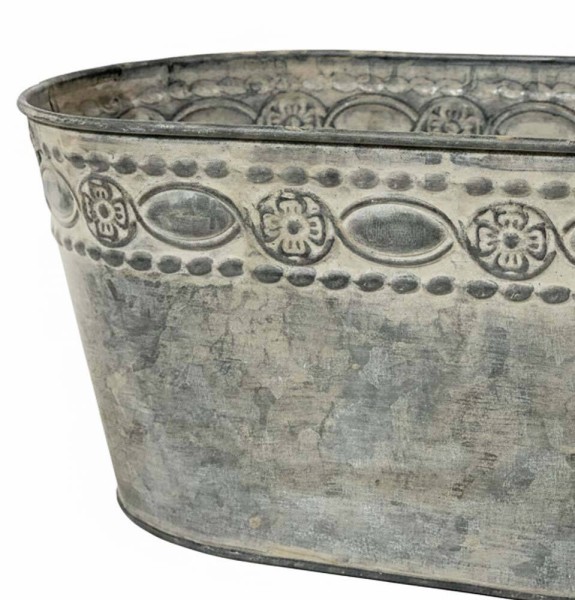 Zinktopf Pflanztopf Zink Blumentopf Oval Lang Landhausstil Antik-Grau