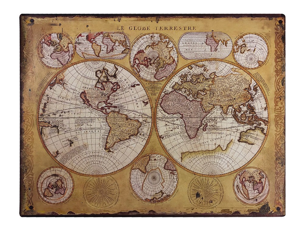 Blechschild Weltkarte Atlas Antik-Stil Dekoschild Vintage 25x33cm