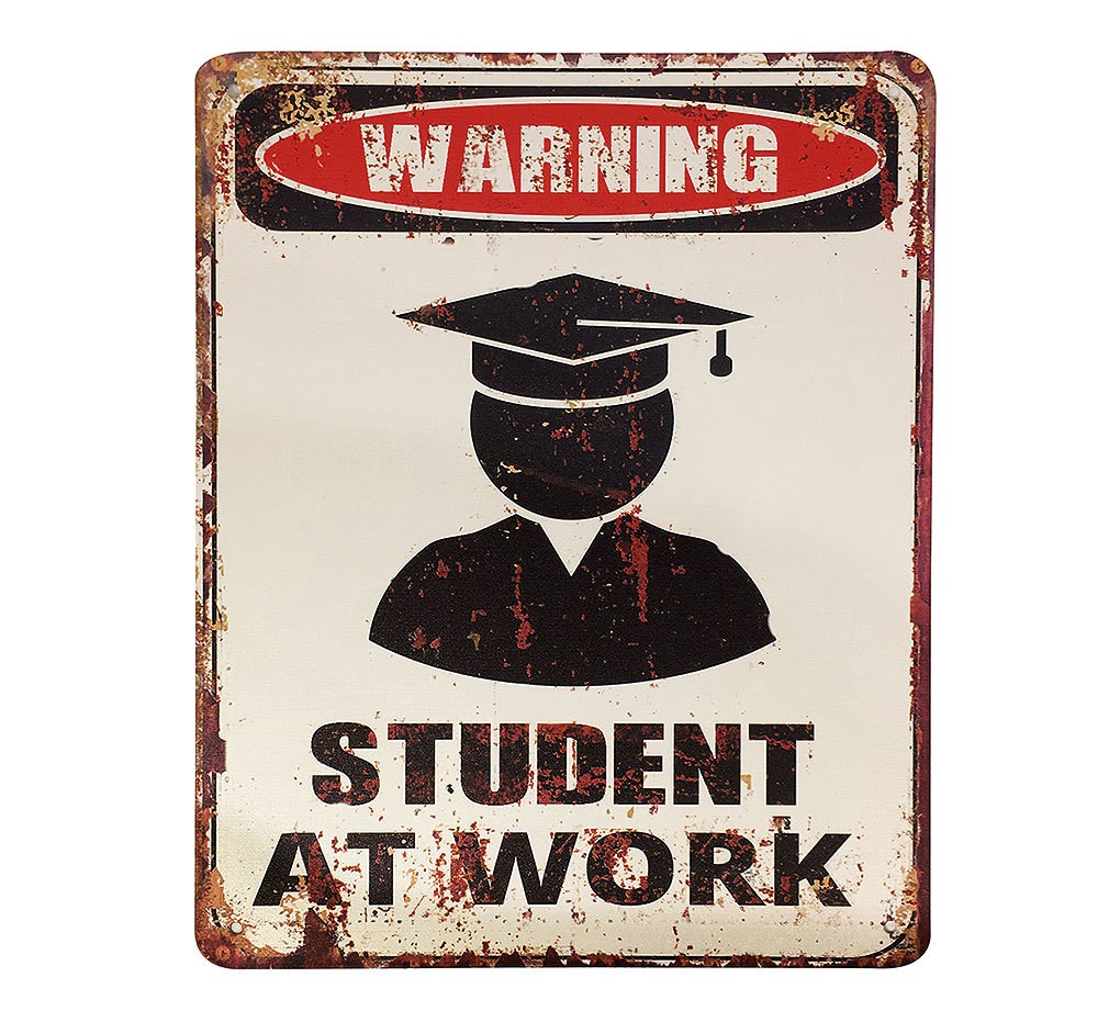 Blechschild WARNING – STUDENT AT WORK Vintage Bitte nicht stören 25x20cm