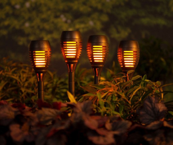 Solarleuchten Gartenfackel 4er Set Schwarz Flammeneffekt Solar Fackel Außen 27cm