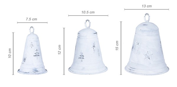 Glocken-Set Zink Weiß Weihnachtsglocke 3 Stück Nikolaus Weihnachtsdeko