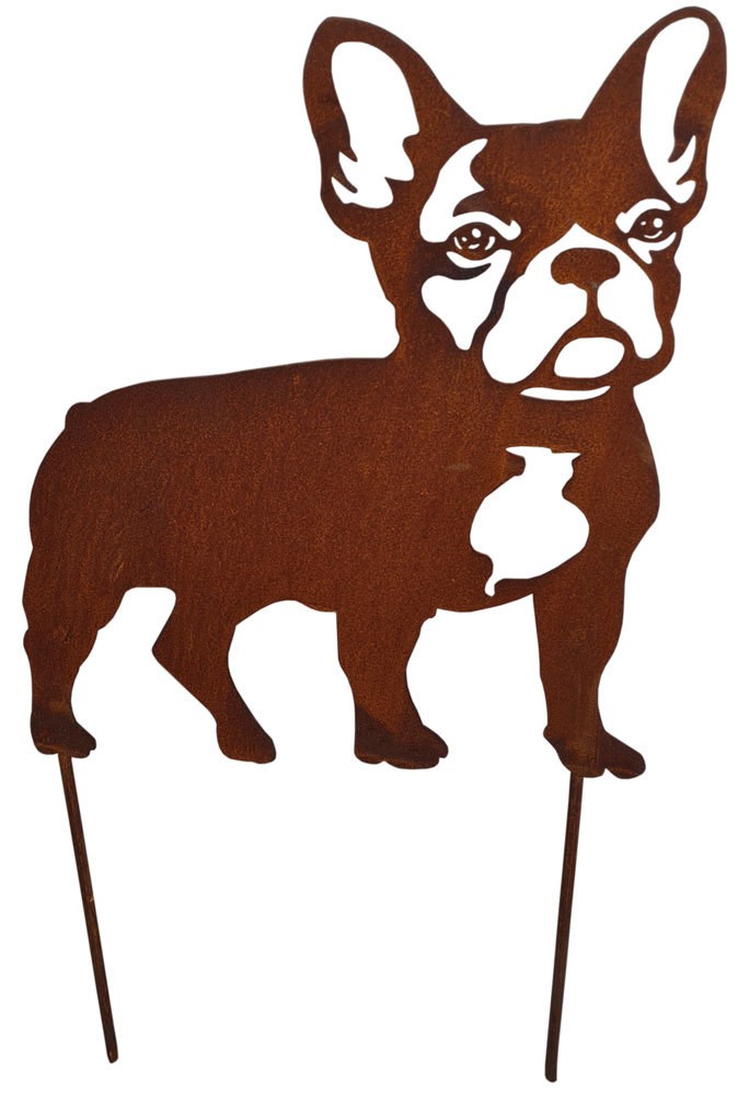 Gartenstecker Hund Bulldogge Edelrost Gartendeko 20cm Metall