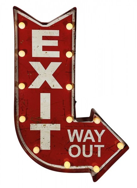 Wandleuchte EXIT WAY OUT Rot LED Beleuchtung Wegweiser Leuchtdeko Nostalgie Vintage