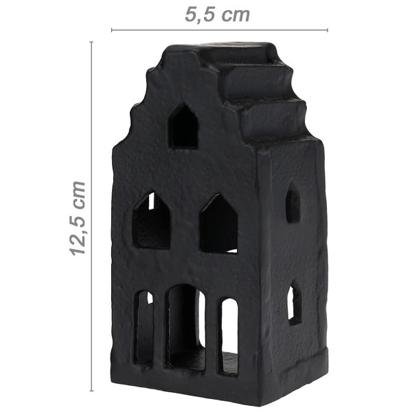 Lichthäuser 3er Set Schwarz Keramik Teelichthalter Windlicht Haus Weihnachten