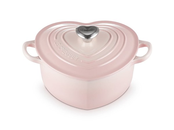 Le Creuset Herzbräter mit Herzknopf Gusseisen Shell Pink