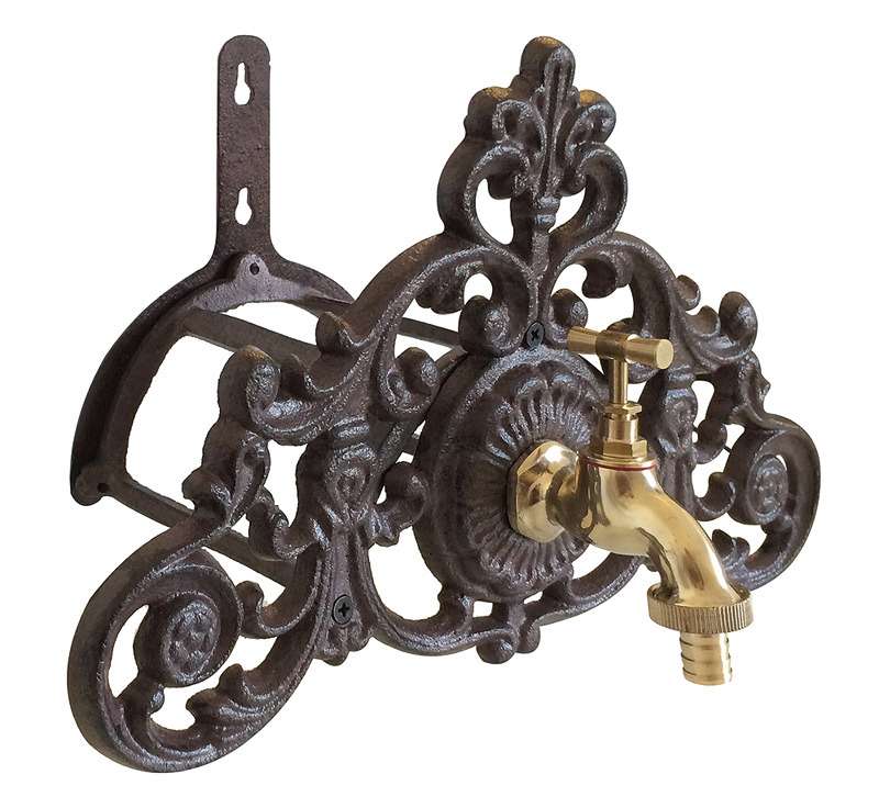Wandschlauchhalter mit Wasserhahn Gartenschlauchhalter Gusseisen Antik