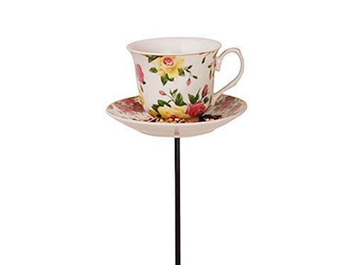 Vogelfuttertasse Kaffeetassen-Optik Blumen-Muster A Gartenstab 83cm