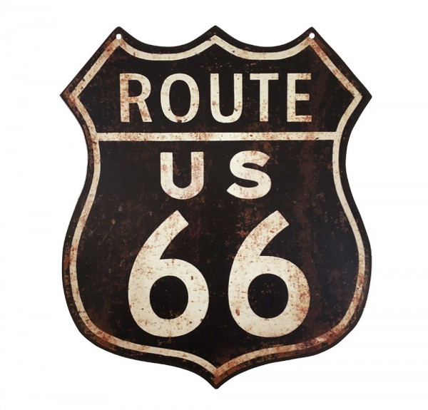 Blechschild ROUTE 66 US Roadsign Nostalgie Vintage-Stil Straßenschild 35x30cm