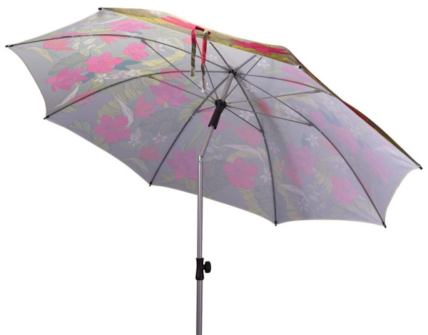 Sonnenschirm Dschungel 200 cm Tropen Blumen Strandschirm Knickbar UPF 50+ Oliv
