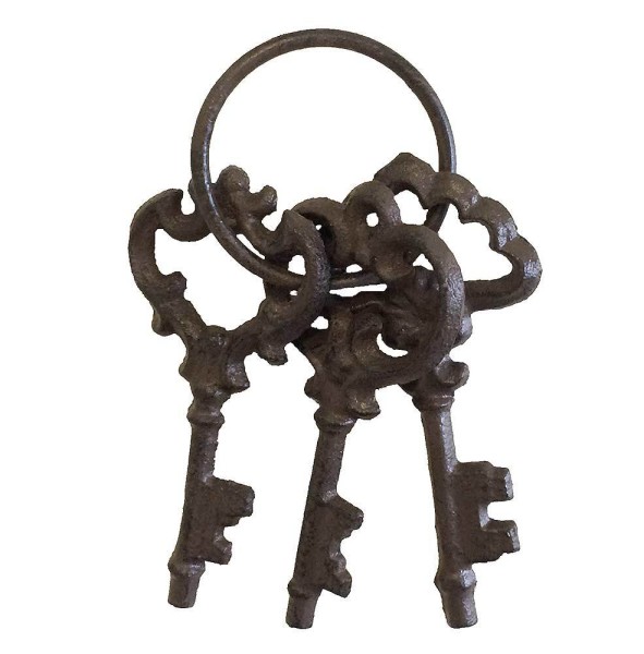 Nostalgie Schlüsselbund 3 Schlüssel zur Deko Gusseisen AntikStil Braun