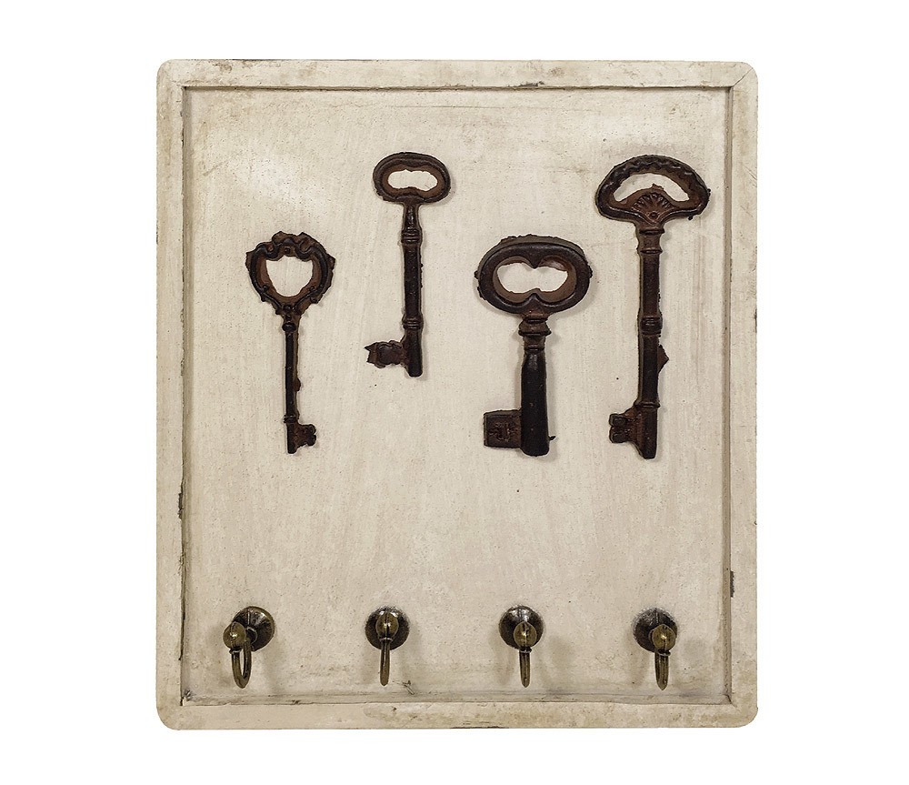 Schlüsselbrett Holz Weiß Shabby Chic 4 Haken Nostalgie Schlüsselhalter 25x22cm
