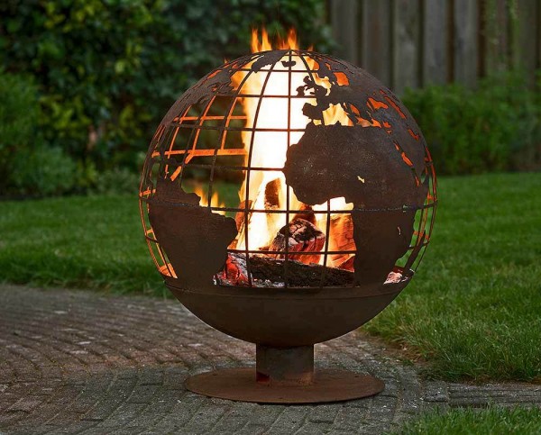 Feuerkorb Weltkugel Globus Feuerschale Metall Rostig Lagerfeuer Feuerkugel 60cm