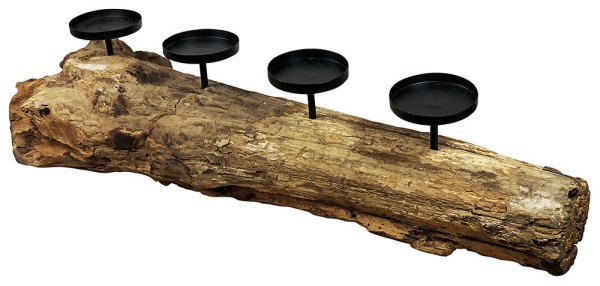 Adventskranz Holz länglich Teakholz 4 Kerzenhalter Natur Tischleuchter