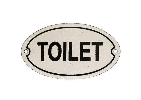 Türschild TOILET Emaille Metall Oval Weiß Toilettenschild Nostalgie 7,5x13,5cm