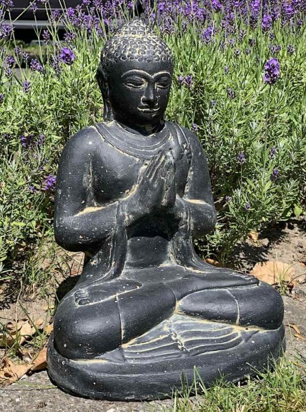 Buddha Figur 30 cm Guss-Stein Massiv Frostsicher Sitzend Gruß Garten Statue
