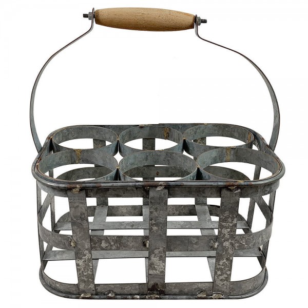 Flaschenkorb Metall 6 Flaschen Vintage-Antik-Stil Flaschenträger Zink
