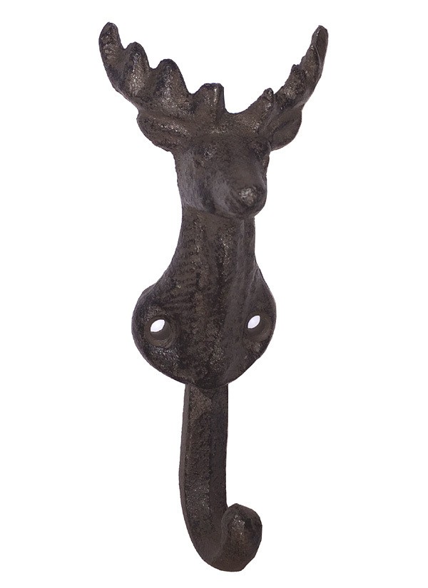 Wandhaken Elchkopf Gusseisen Braun - Garderobenhaken Hirsch Geweih Für Innen & Außen