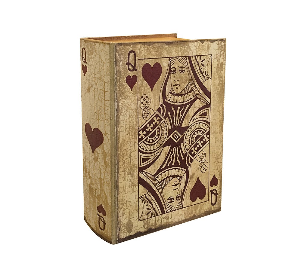 Hohles Buch mit Geheimfach Spielkarte Herz Dame Karten-Box Buchversteck 21cm