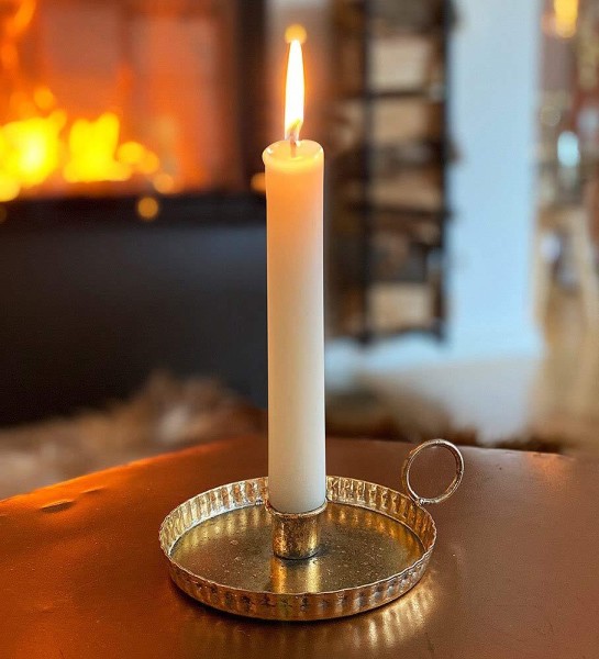 Kerzenhalter mit Henkel Biedermeier Kerzenständer Metall Gold Patiniert Vintage