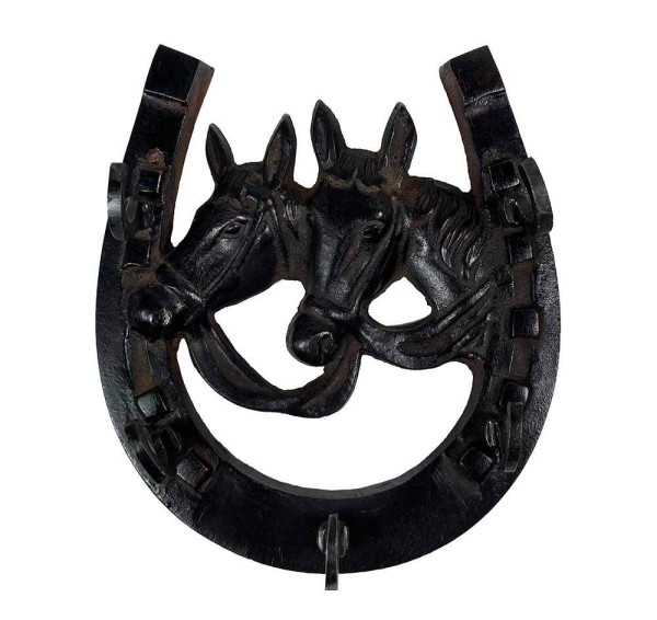 Schlüsselbrett Wandgarderobe Hufeisen Pferde Gusseisen Braun Antik-Stil 12x11cm