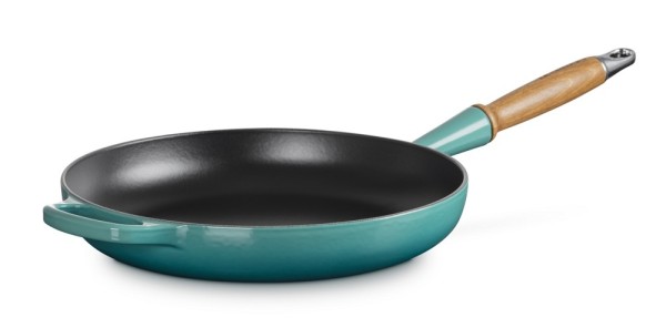 Le Creuset Bratpfanne mit Holzgriff Signature Gusseisen Bleu Riviera Blau 28cm