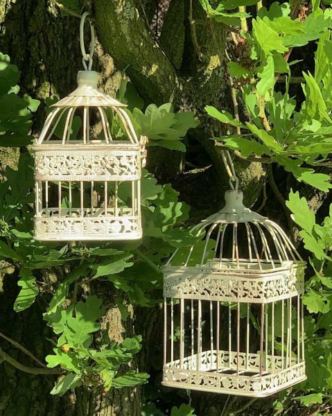 Deko Vogelkäfig Dekokäfig 2er-Set Vintage Nostalgie Antik-Stil Weiß