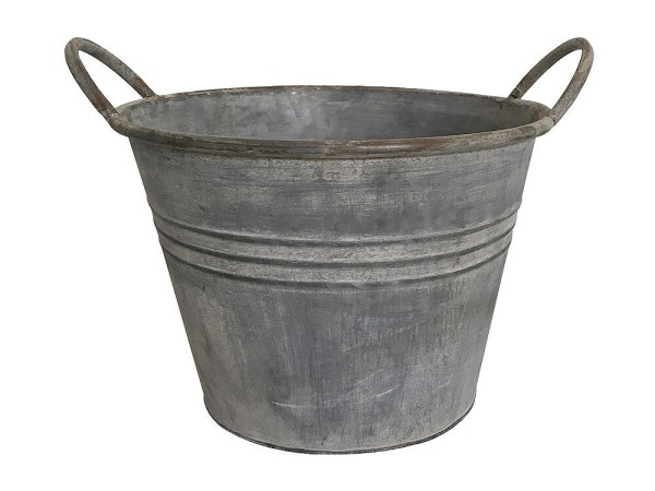 Zinkeimer Pflanztopf Zink Rund mit Griffen Vintage Landhausstil Grau