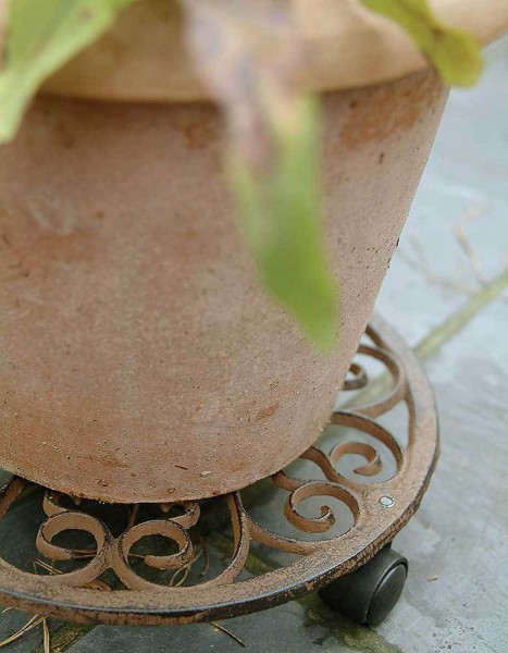 Pflanzenroller Blumentrolley Gusseisen Antik-Braun Blumenroller Pflanzentrolley