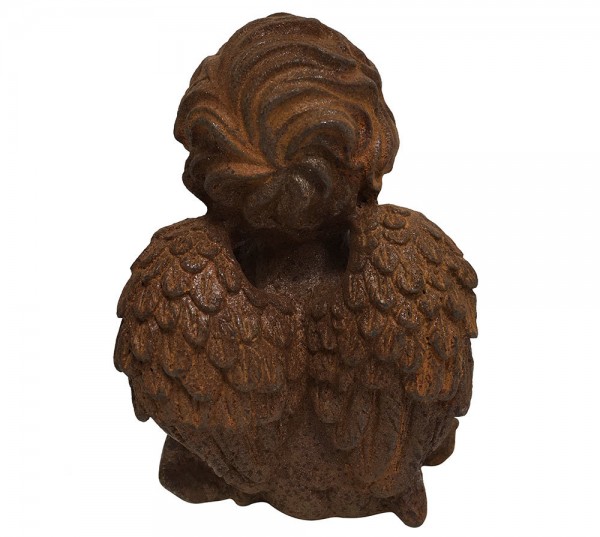 Engelfigur Putte Gusseisen Rost Engel Statue sitzend Antik-Stil 11cm