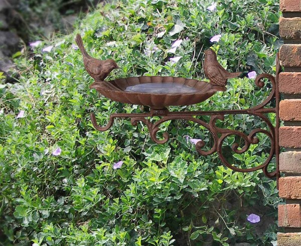 Vogeltränke Wandmontage Futterschale Vogelbad 2 Vögel Gusseisen Antik-Stil