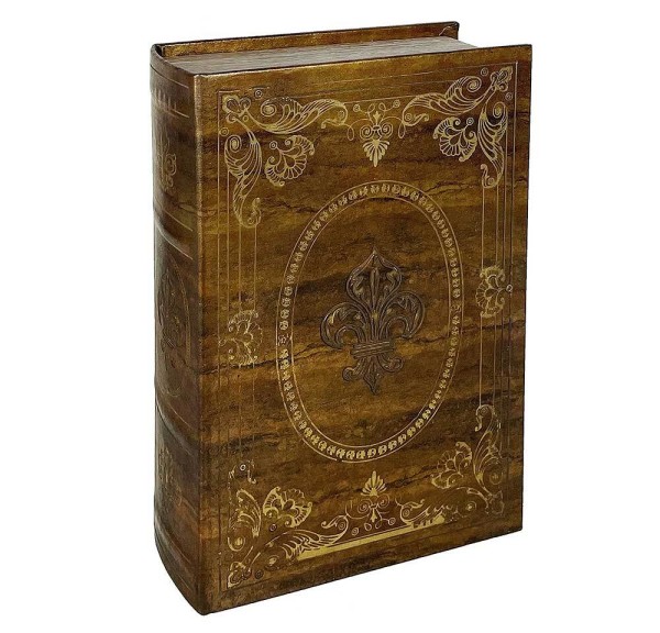 Hohles Buch mit Geheimfach Lilie Gold Braun Buchversteck Vintage Antik-Stil 27cm